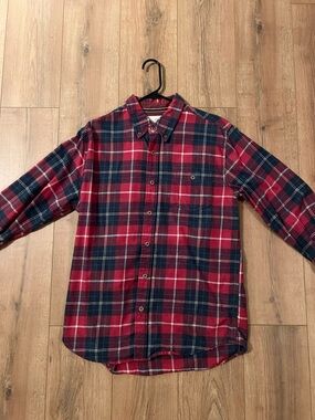 Original Weatherproof Vintage Men's Red & Navy Plaid Button-Down Flannel Shirt